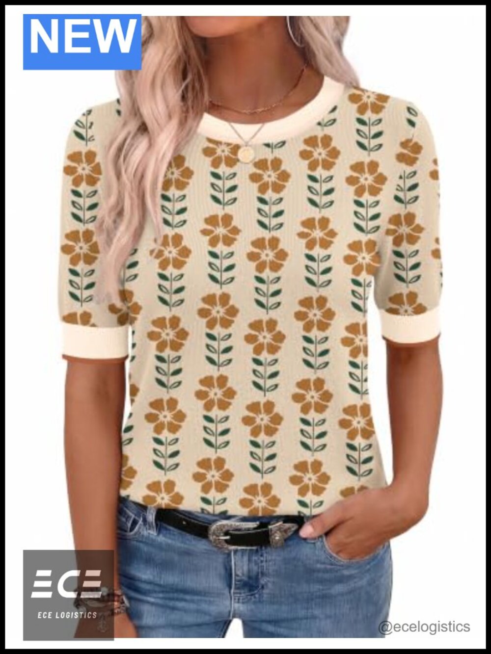 Women's Short Sleeve Crew Neck Pullover Sweater Dressy Casual Knit Top